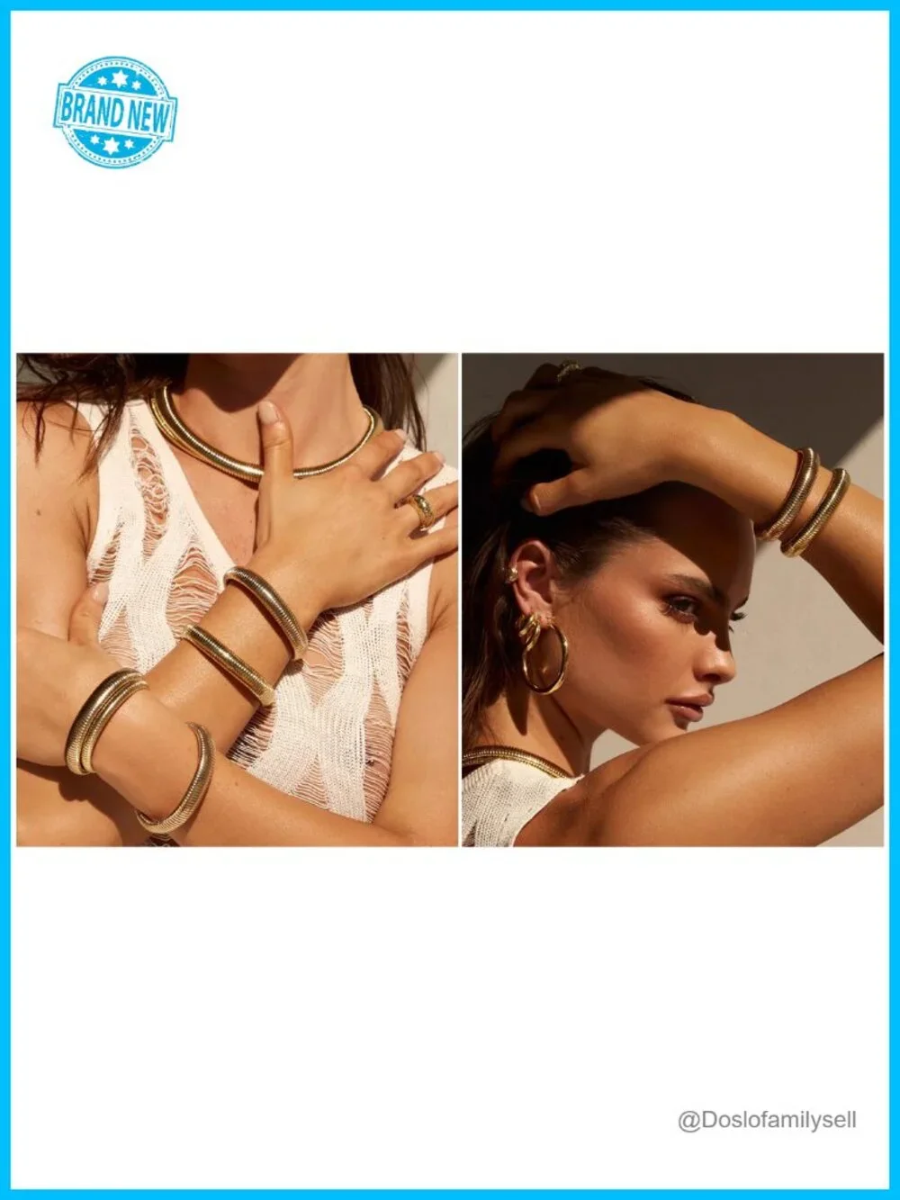 18K Gold Plated Chunky Bangle Bracelet Set of 3 Tarnish Free
